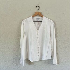 Fresco Nomadic Traders White Long Sleeve Boho Lace Ruffle Trim Blouse NWT